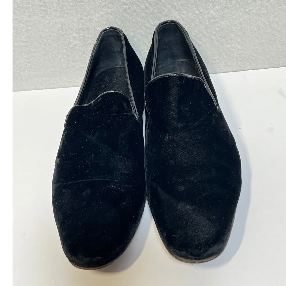 Saks Fifth Avenue Mens Black Velvet Loafers Italian Made Smoking Slippers 9 M